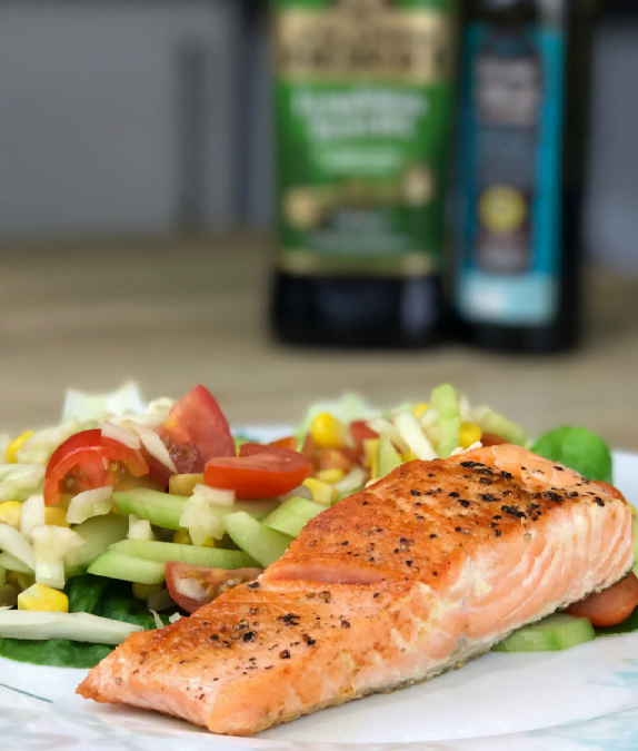 PAN FRIED SALMON ON A SALAD BED