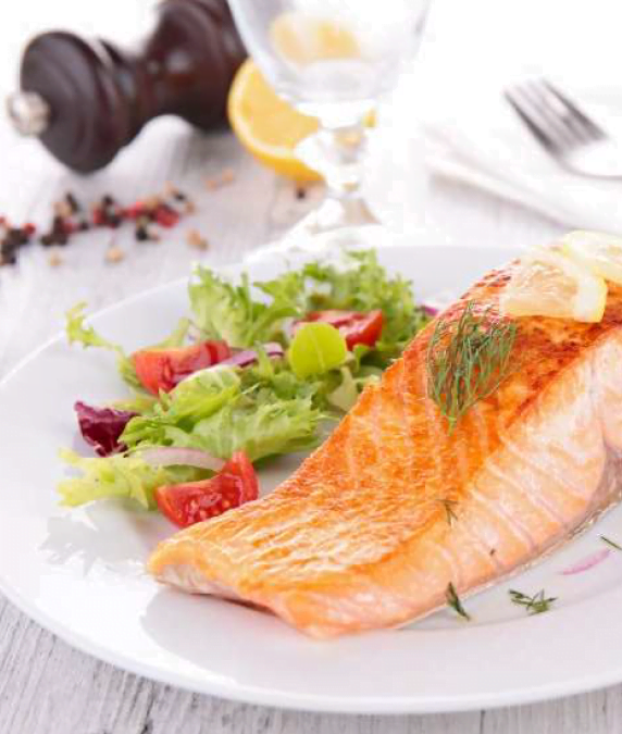 SALMON WITH GARLIC BUTTER HASSELBACK POTATOES
