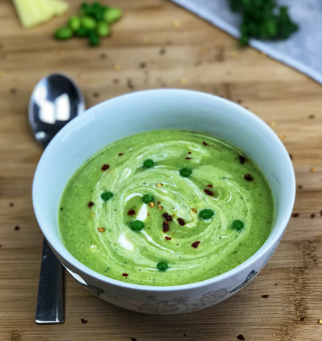 EDAMAME BEANS, PETIT POIS AND GINGER SOUP