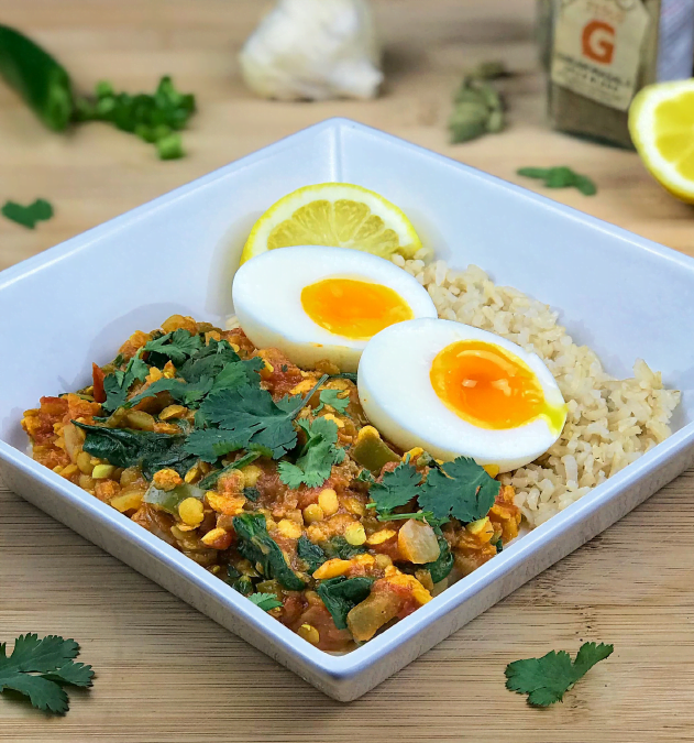 RED SPLIT LENTIL CURRY WITH BOILED EGG