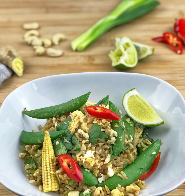 VEGETABLES WITH CHILLI, CASHEW NUTS AND EGG FRIED RICE